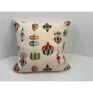 Threshold Christmas Throw Pillow Square Blush Multicolored Embroidered Ornaments